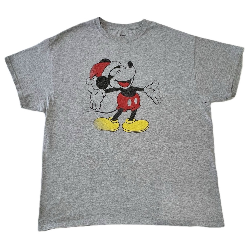 Disney Graphic Tee Mickey Mouse Santa Hat Heather Gray XL